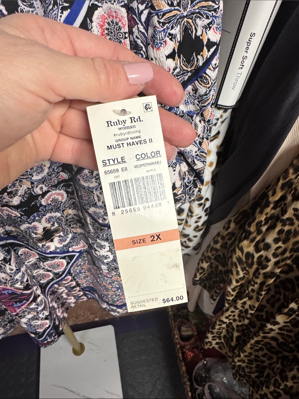 Ruby Rd. Navy Multi-Print V-Neck Patchwork Tunic - Picture 5 of 6